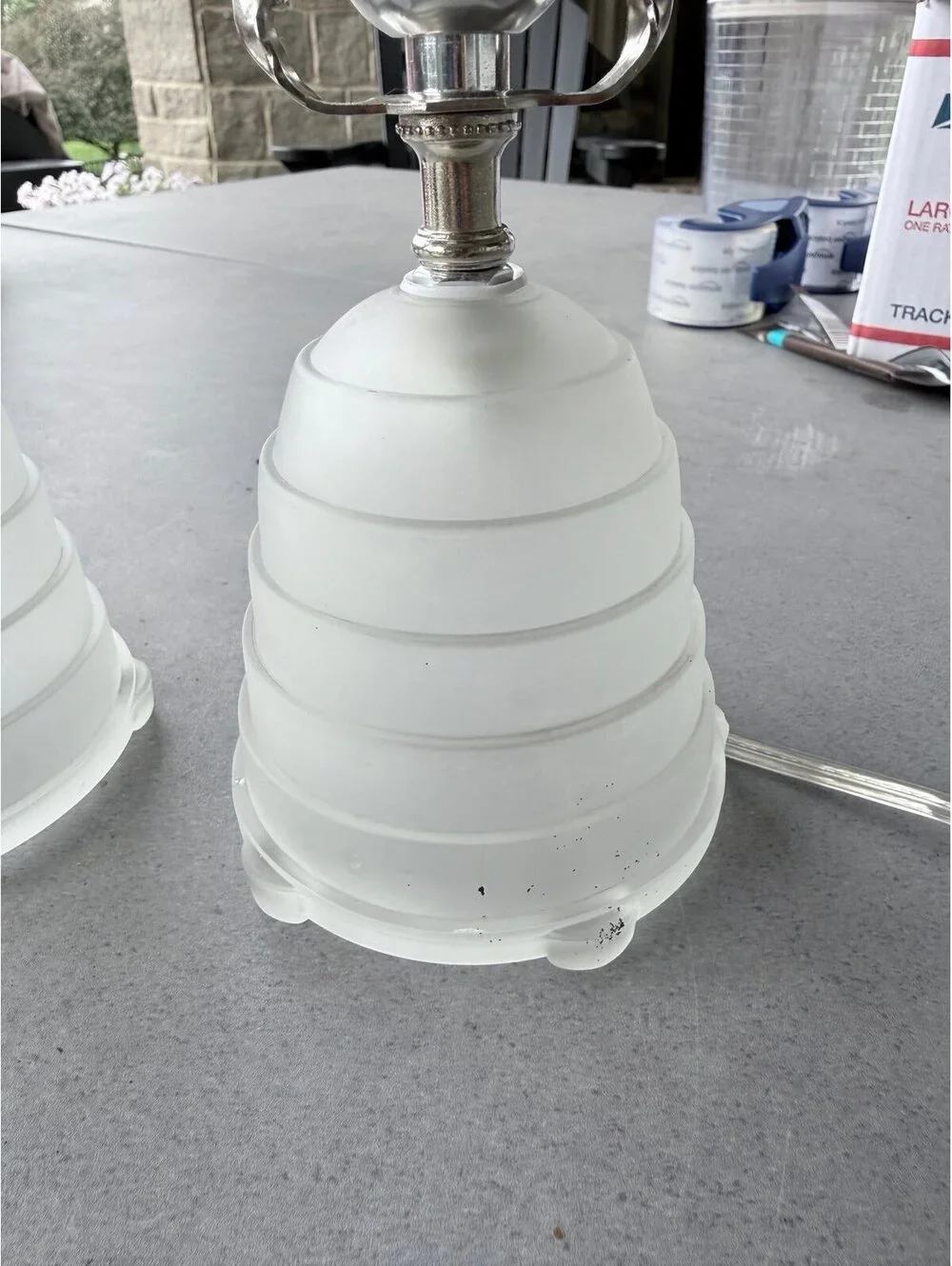 Pair of Vintage Frosted Glass Beehive Accent Table Lamps Brushed Nickel